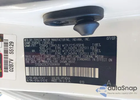 2007 Toyota Sienna Le из США, поврежденный, VIN 5TDZK23C37S089668